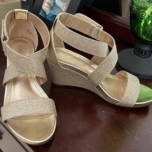 Dress wedge sandals. Only wore one time for wedding.